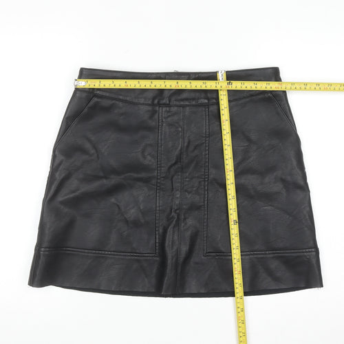 Warehouse Womens Black Faux Leather Short Pencil Skirt Size 14