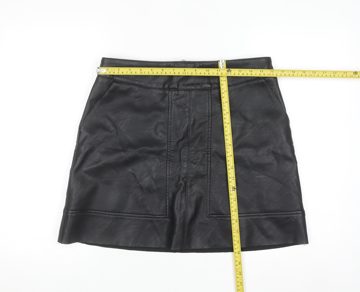 Warehouse Womens Black Faux Leather Short Pencil Skirt Size 14