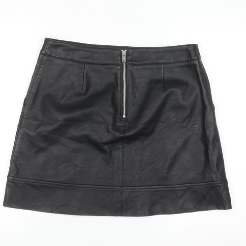 Warehouse Womens Black Faux Leather Short Pencil Skirt Size 14