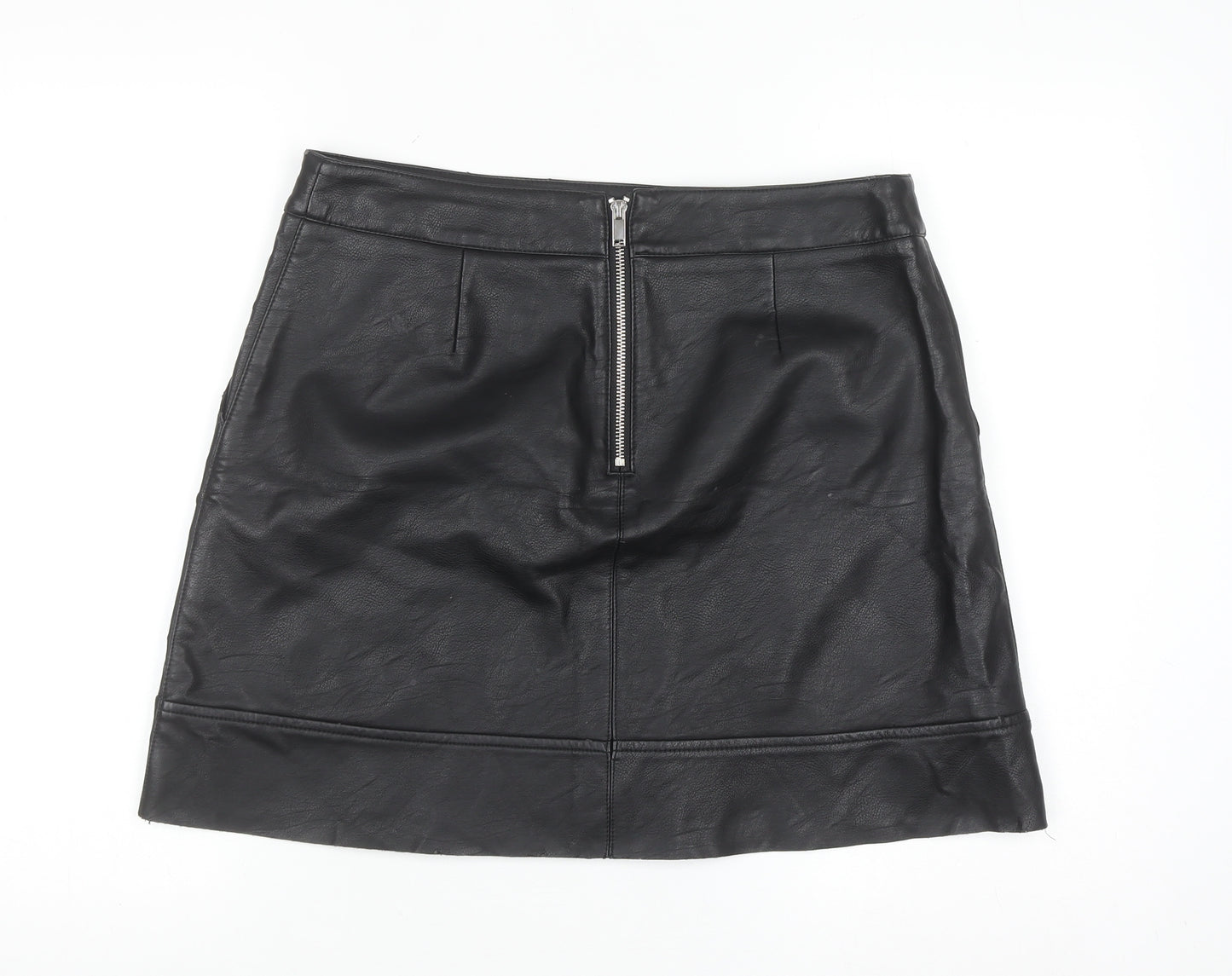 Warehouse Womens Black Faux Leather Short Pencil Skirt Size 14