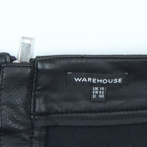Warehouse Womens Black Faux Leather Short Pencil Skirt Size 14