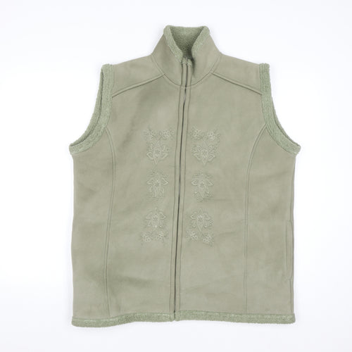EWM Women’s Green Fleece Zip Waistcoat Size 18 Embroidered Lined
