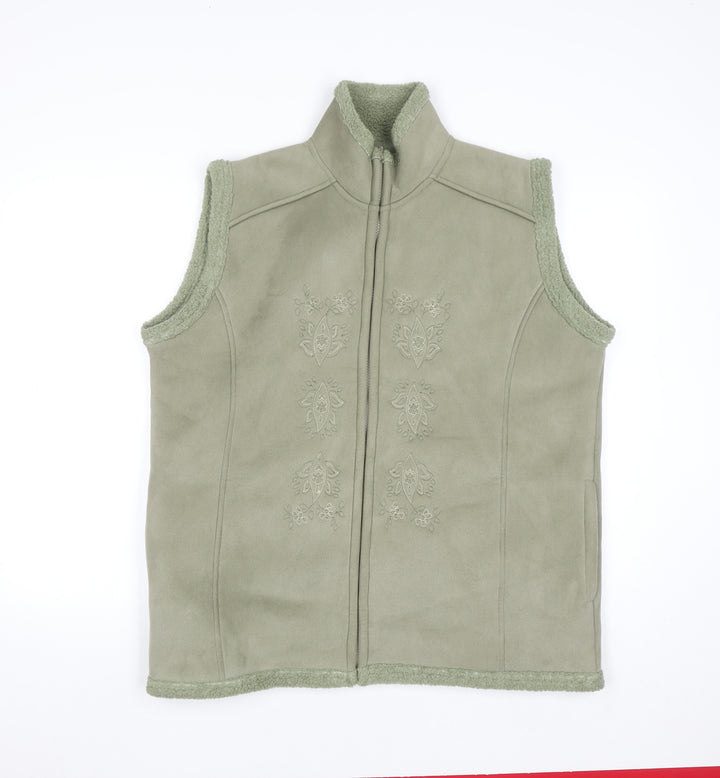 EWM Women’s Green Fleece Zip Waistcoat Size 18 Embroidered Lined