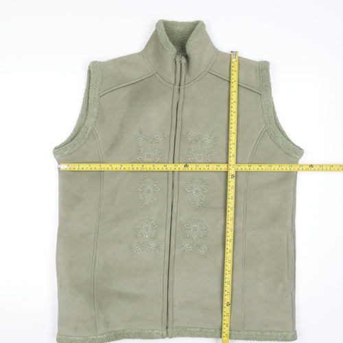 EWM Women’s Green Fleece Zip Waistcoat Size 18 Embroidered Lined