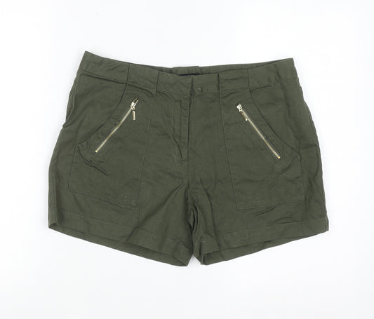 Mystify Women’s Green Chino Shorts Size 12 Zip Pockets Cotton