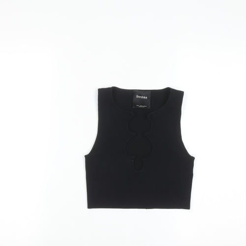 Bershka Women Black Cropped Tank Top S Slim Fit Summer Knit