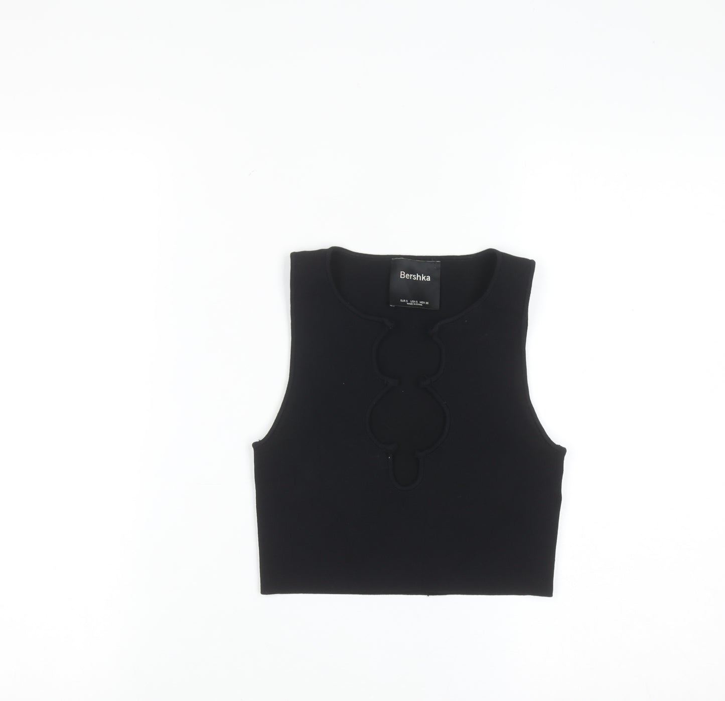 Bershka Women Black Cropped Tank Top S Slim Fit Summer Knit