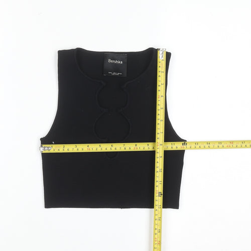 Bershka Women Black Cropped Tank Top S Slim Fit Summer Knit