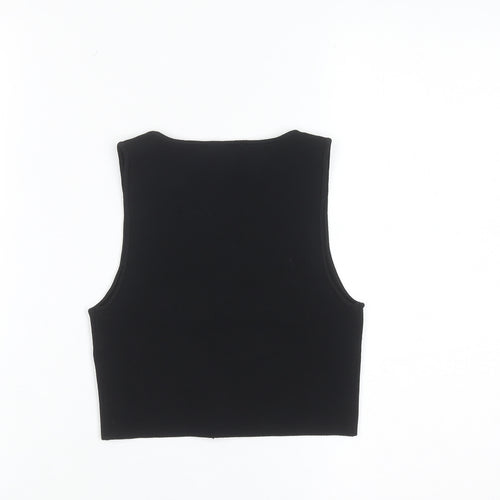 Bershka Women Black Cropped Tank Top S Slim Fit Summer Knit
