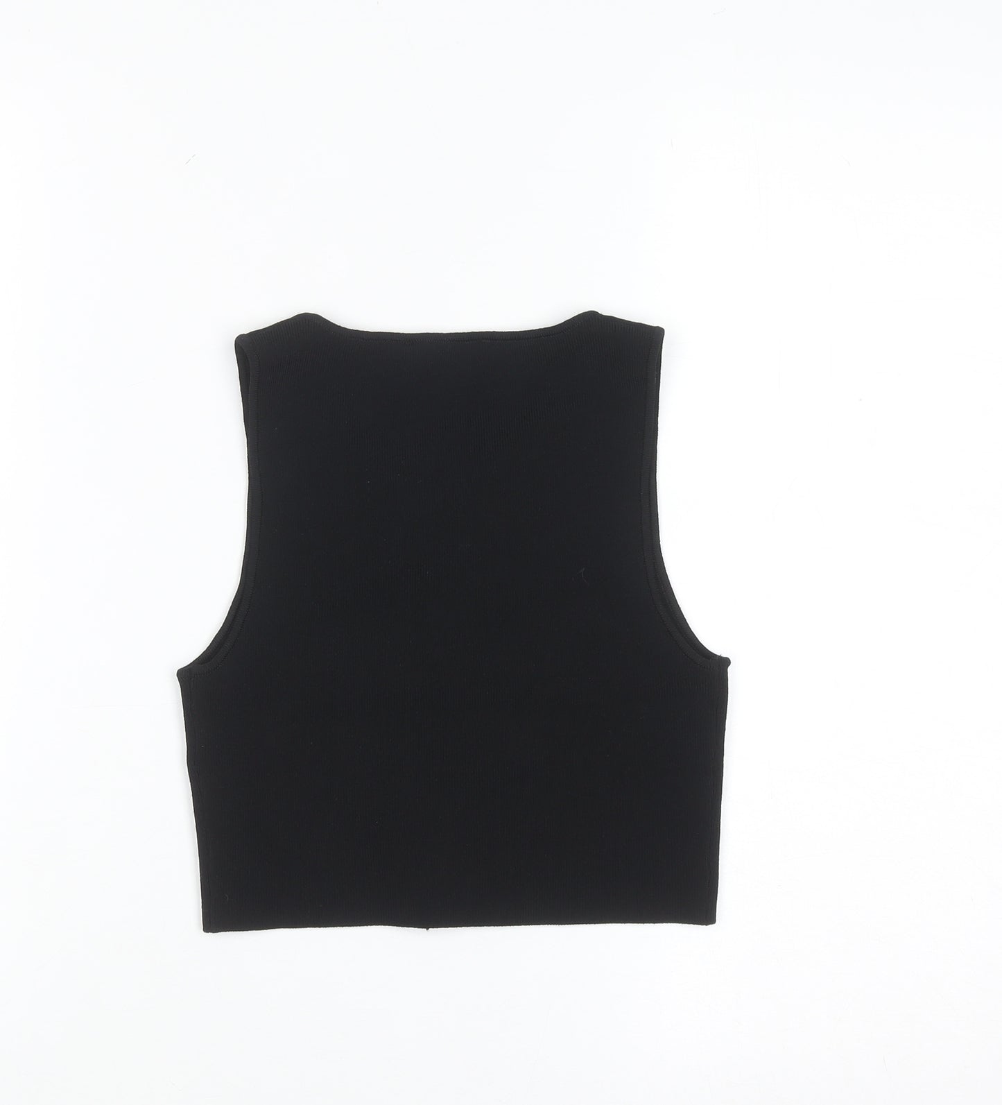 Bershka Women Black Cropped Tank Top S Slim Fit Summer Knit