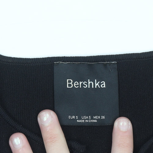Bershka Women Black Cropped Tank Top S Slim Fit Summer Knit