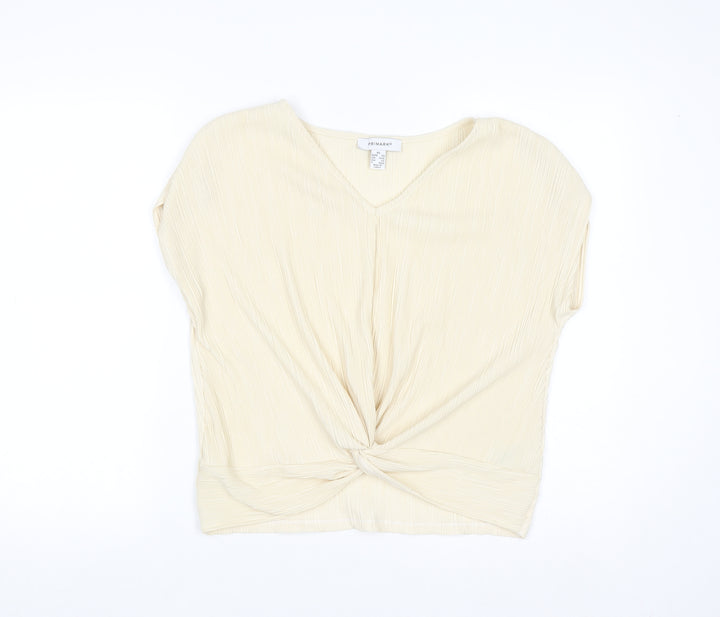 Primark Women Beige V-Neck Knot Front Tunic Blouse XS