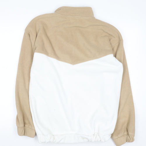 PrettyLittleThing Women Beige & White Fleece 1/4 Zip Pullover Sweatshirt L