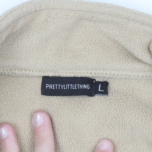 PrettyLittleThing Women Beige & White Fleece 1/4 Zip Pullover Sweatshirt L