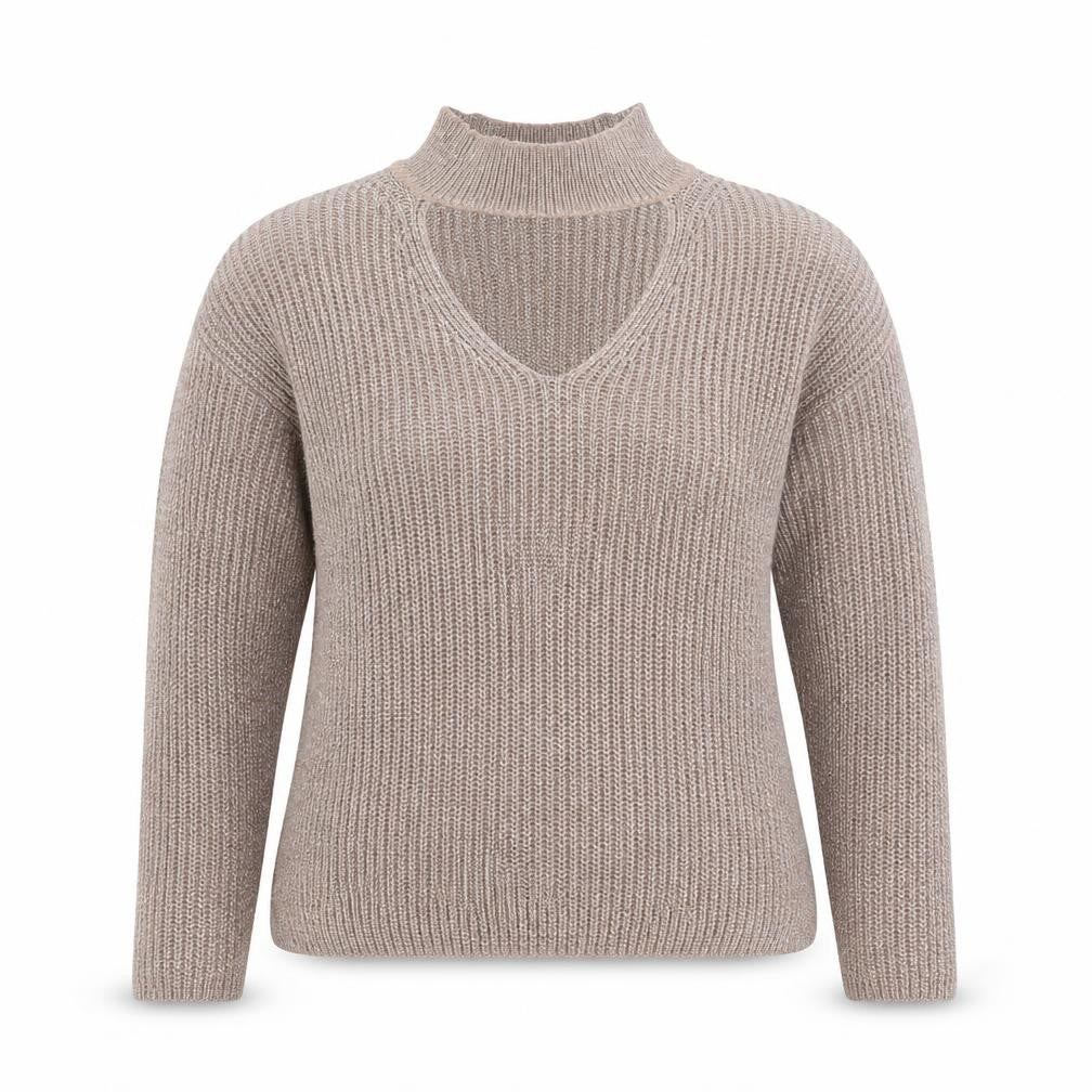 Atmosphere Women Beige Metallic V-Neck Knit Jumper Size 10