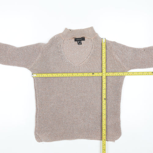 Atmosphere Women Beige Metallic V-Neck Knit Jumper Size 10