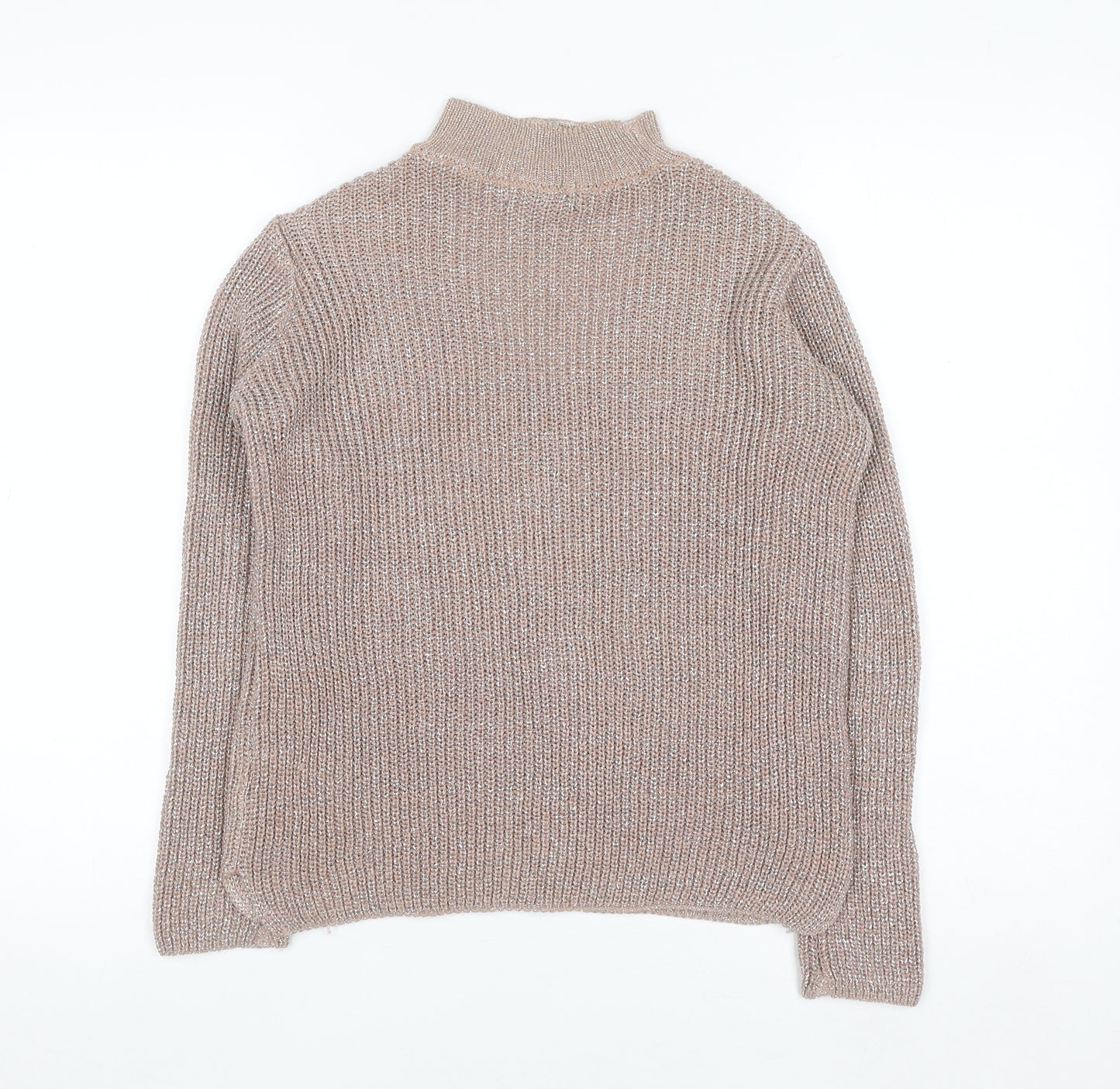 Atmosphere Women Beige Metallic V-Neck Knit Jumper Size 10
