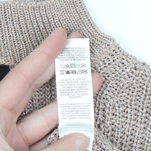 Atmosphere Women Beige Metallic V-Neck Knit Jumper Size 10