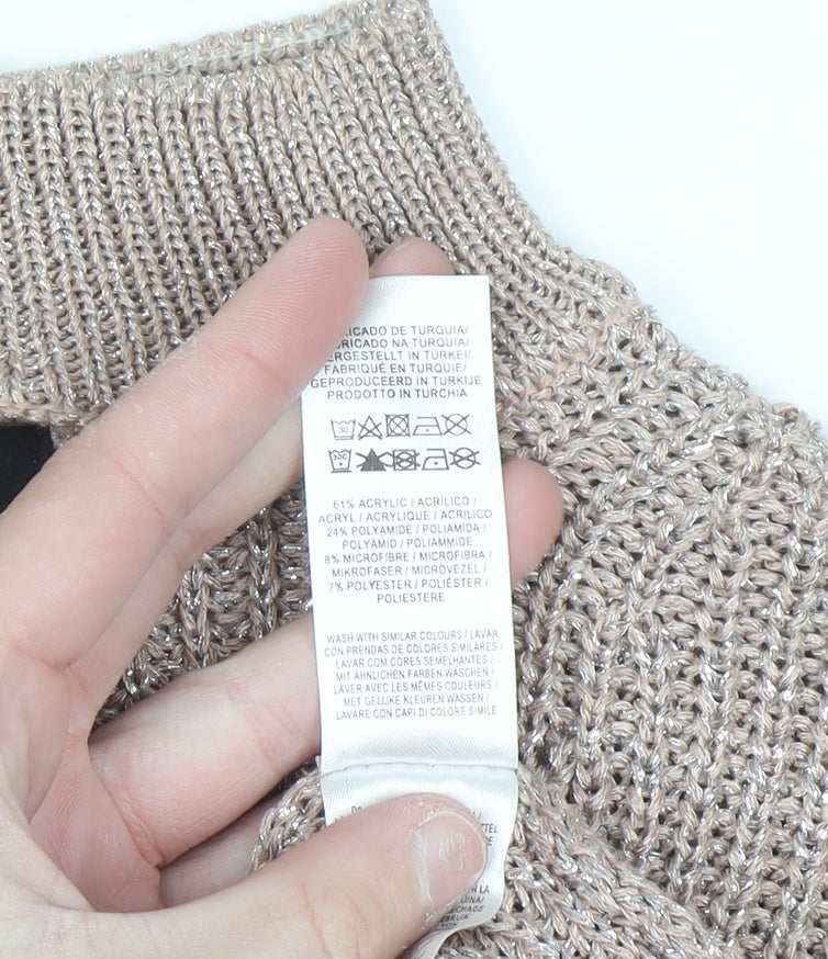 Atmosphere Women Beige Metallic V-Neck Knit Jumper Size 10