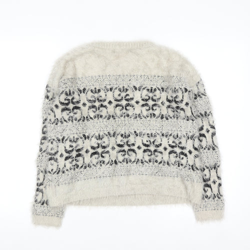 New Look Women Ivory Fair Isle Fluffy Knit Jumper Size 12