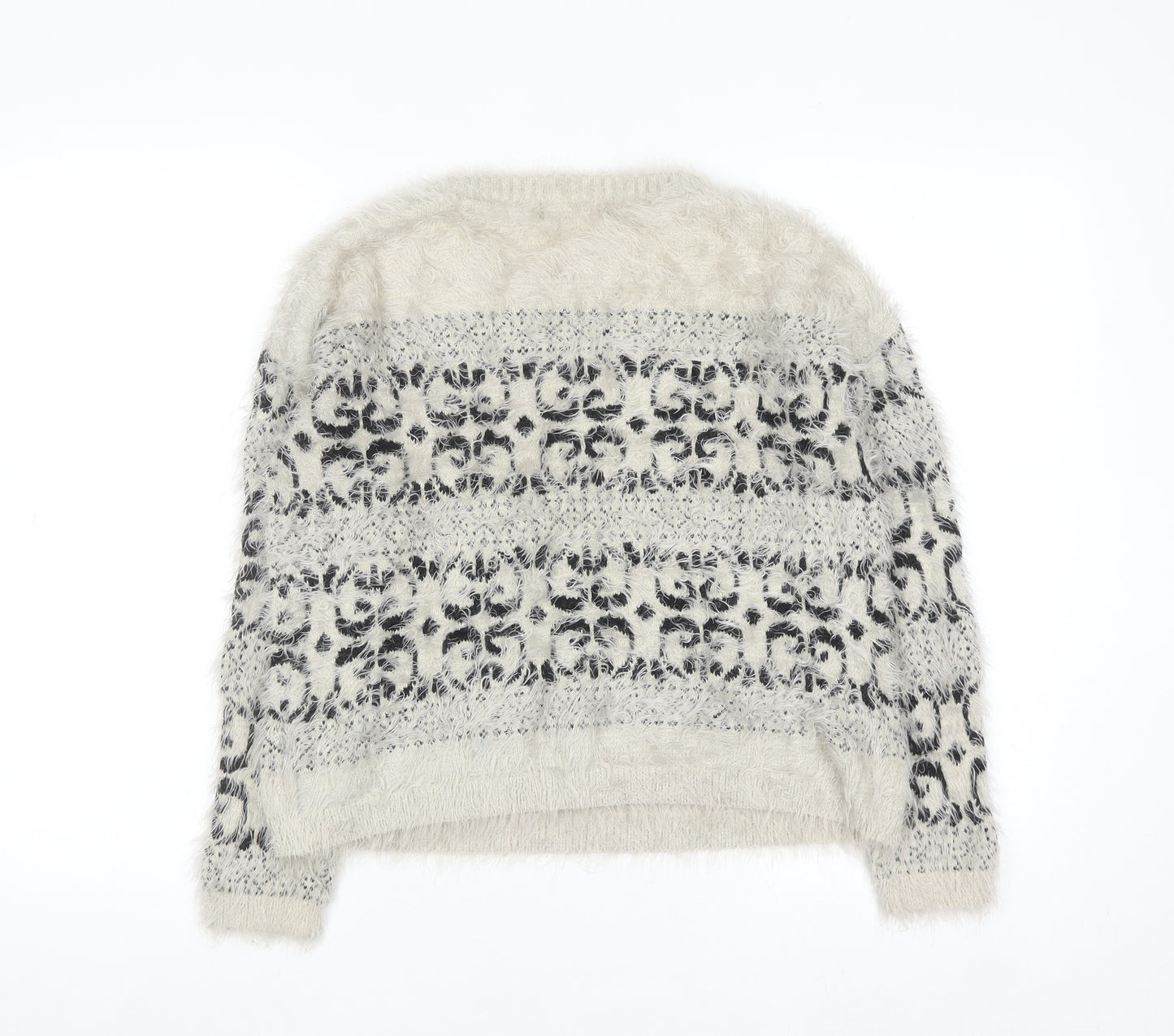 New Look Women Ivory Fair Isle Fluffy Knit Jumper Size 12