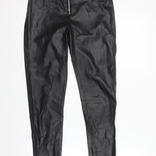 Zara Women Black Faux Leather High Rise Skinny Leggings S