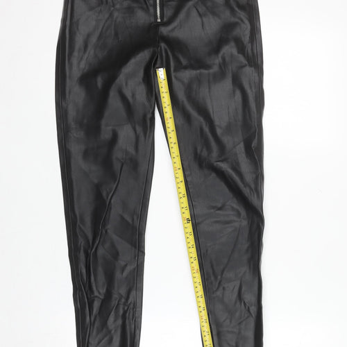Zara Women Black Faux Leather High Rise Skinny Leggings S