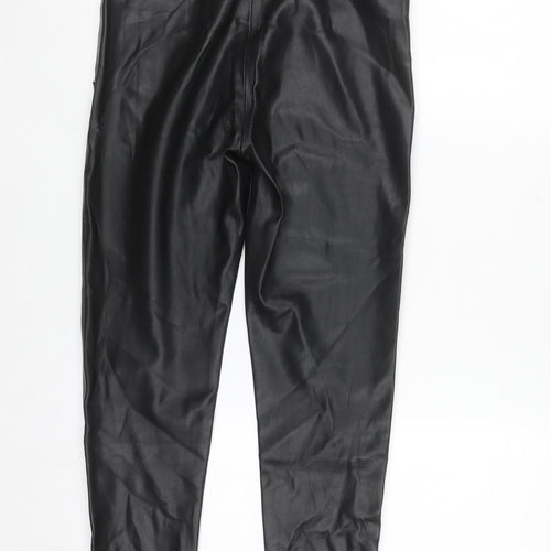 Zara Women Black Faux Leather High Rise Skinny Leggings S