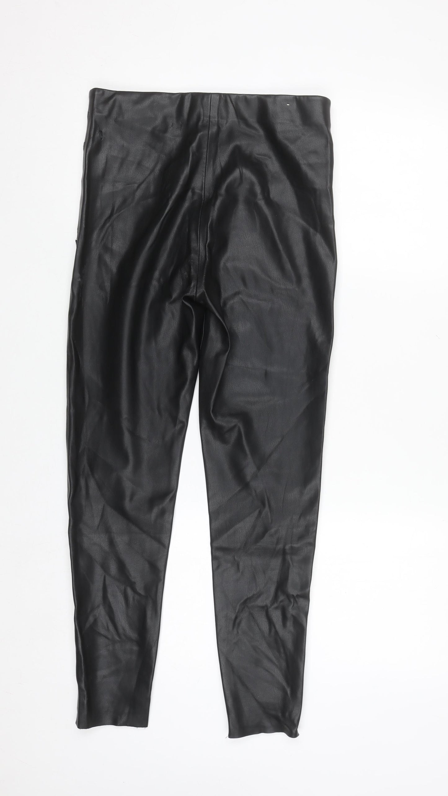 Zara Women Black Faux Leather High Rise Skinny Leggings S