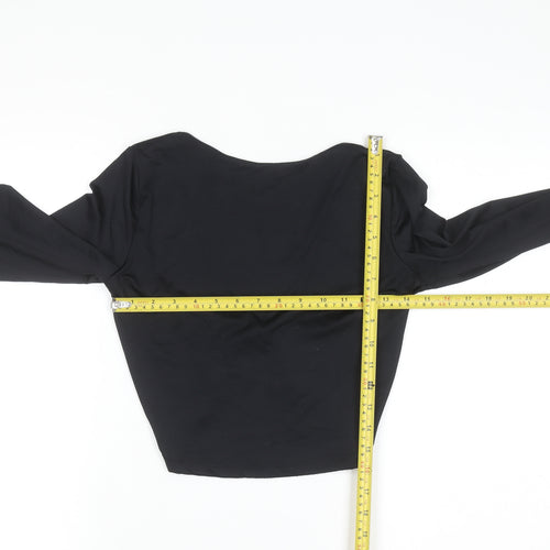 Bershka Women Black Cropped Long Sleeve Scoop Neck Top Size 14