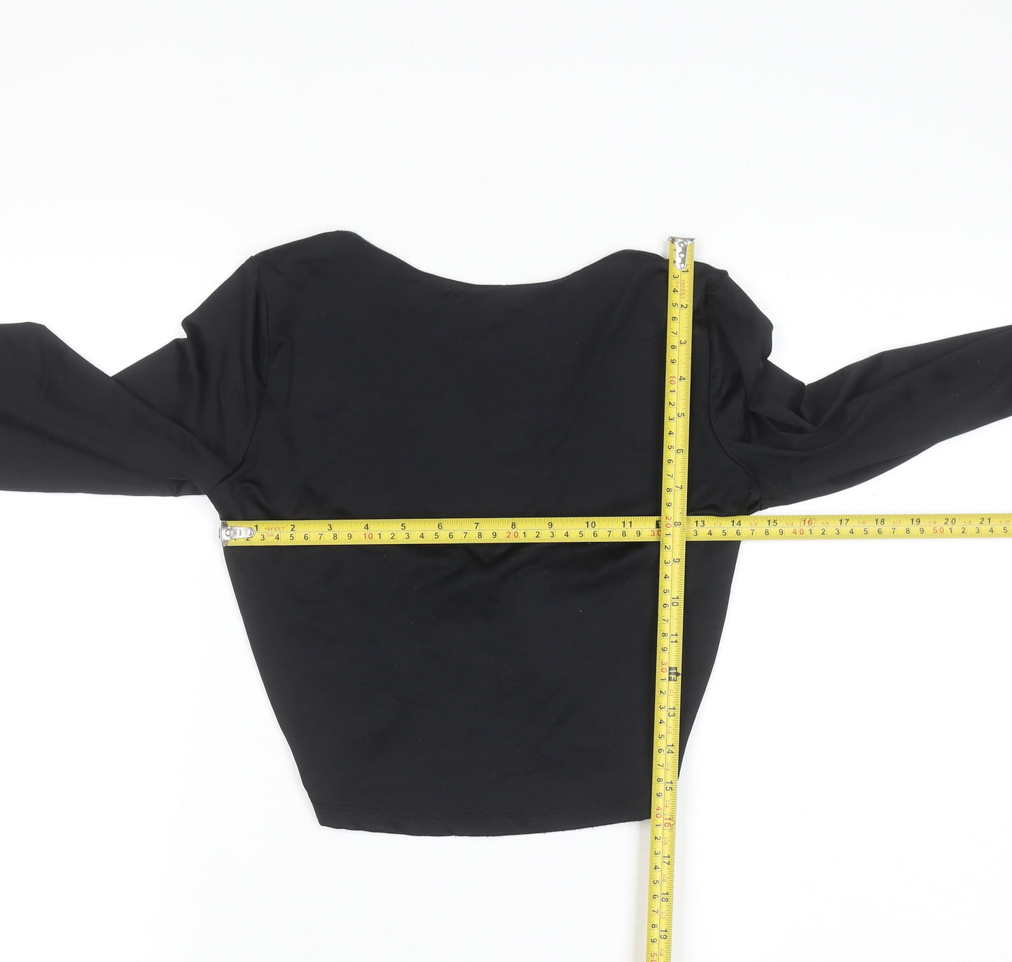 Bershka Women Black Cropped Long Sleeve Scoop Neck Top Size 14