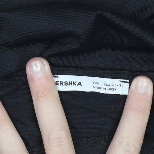 Bershka Women Black Cropped Long Sleeve Scoop Neck Top Size 14