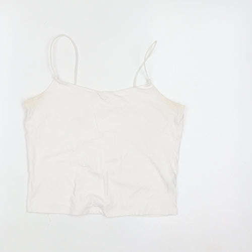 Primark Women White Camisole Tank Top S Slim Fit Cotton Elastane