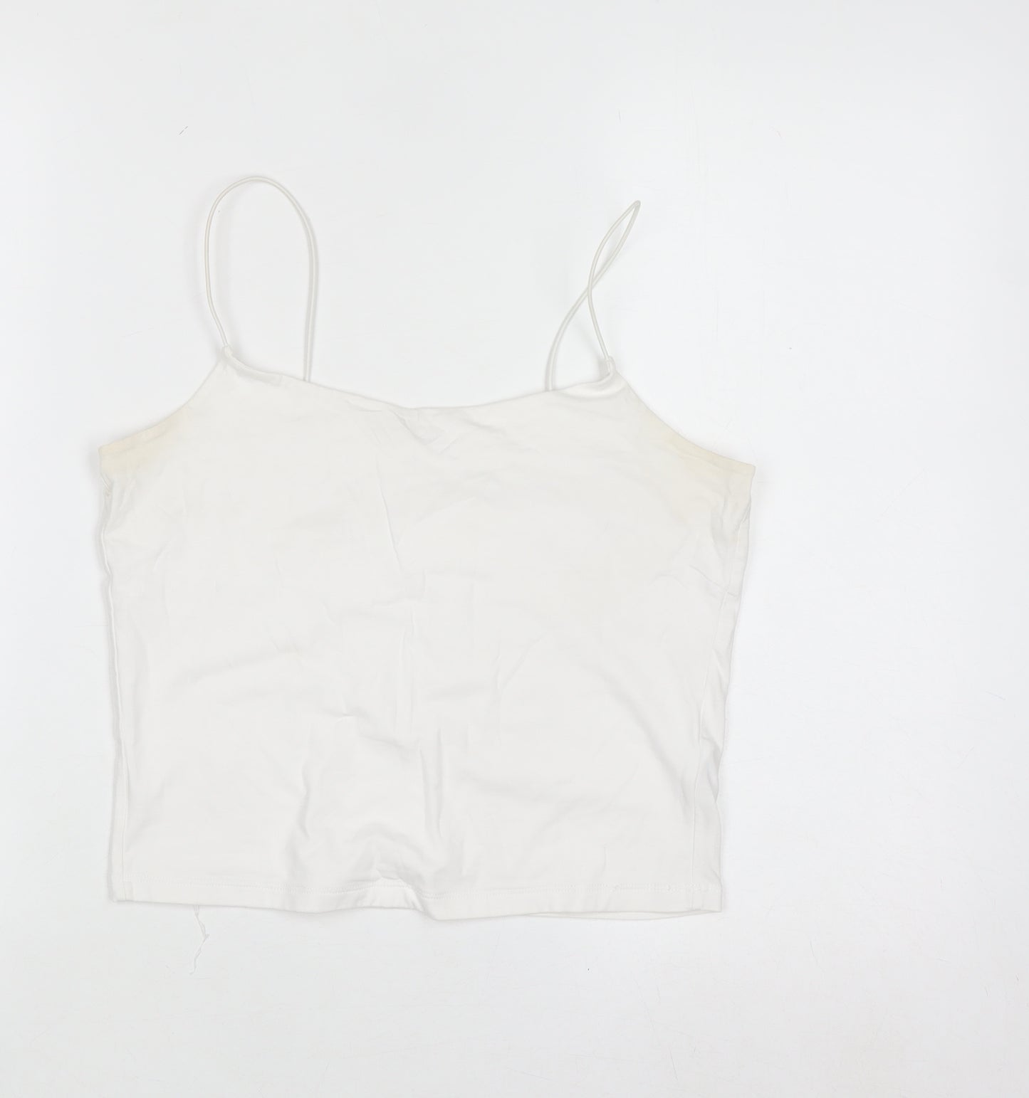 Primark Women White Camisole Tank Top S Slim Fit Cotton Elastane