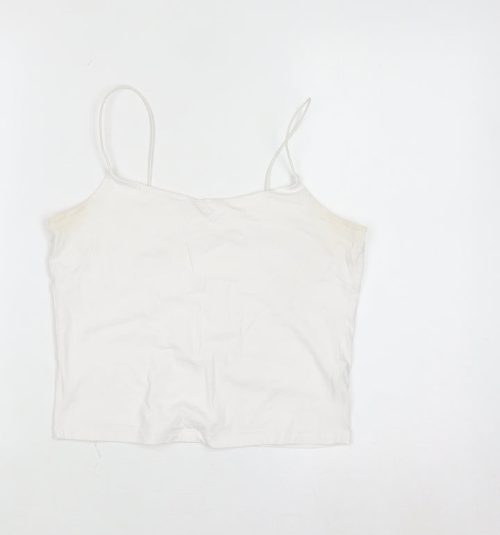 Primark Women White Camisole Tank Top S Slim Fit Cotton Elastane