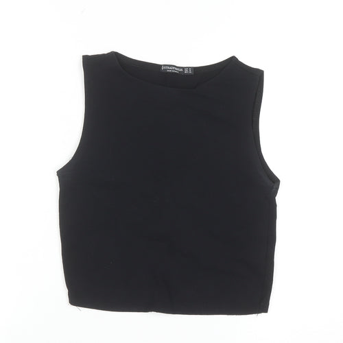 Stradivarius Women’s Black Cropped Tank Top Size 12 Cotton Blend