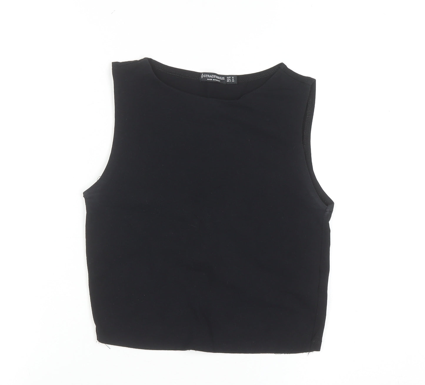 Stradivarius Women’s Black Cropped Tank Top Size 12 Cotton Blend