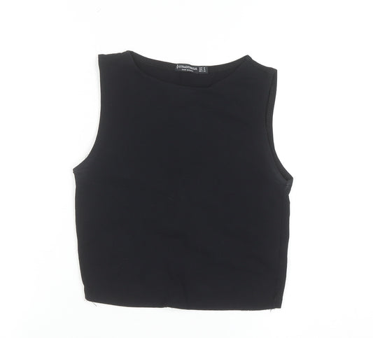 Stradivarius Women’s Black Cropped Tank Top Size 12 Cotton Blend