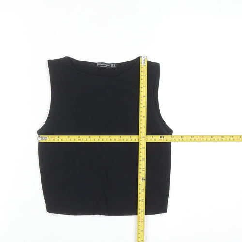 Stradivarius Women’s Black Cropped Tank Top Size 12 Cotton Blend