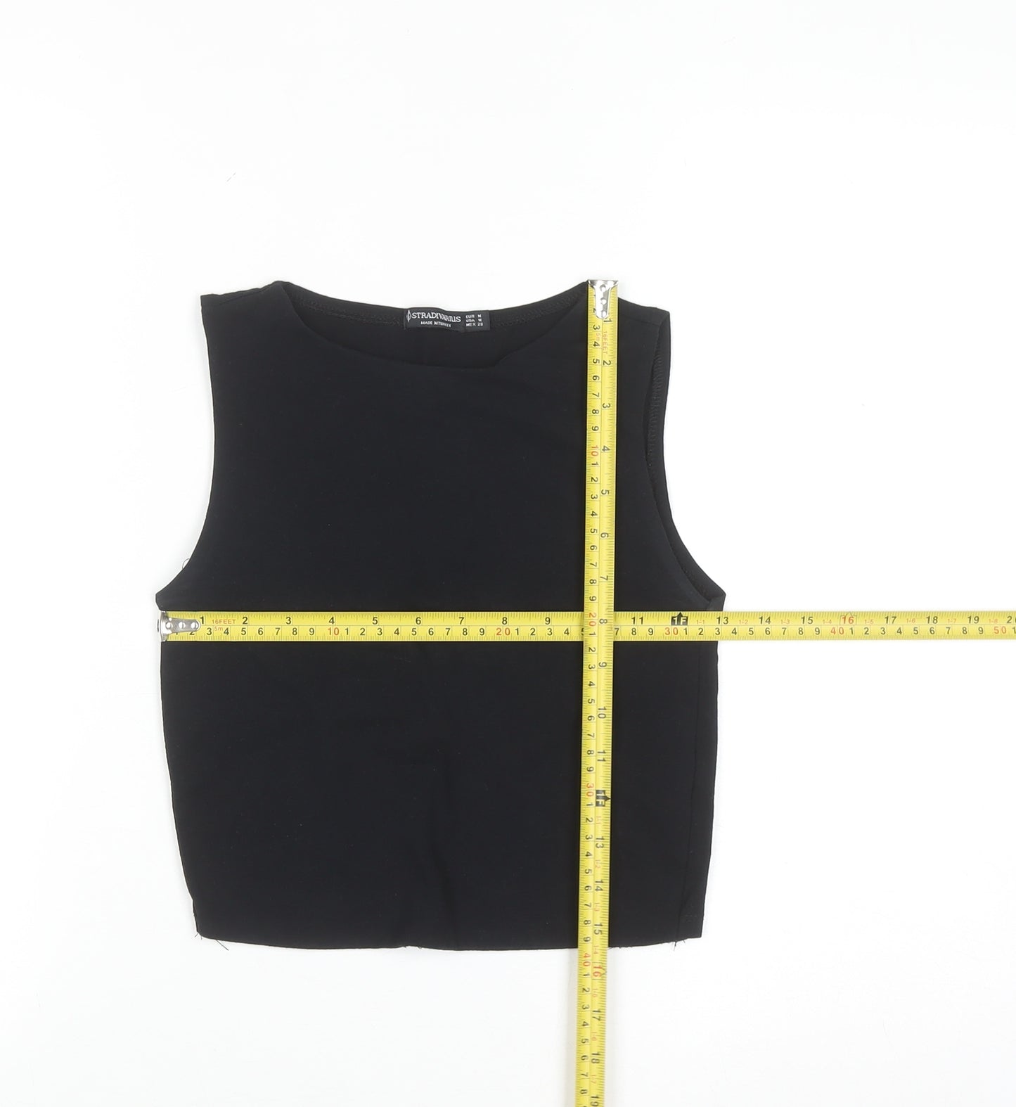 Stradivarius Women’s Black Cropped Tank Top Size 12 Cotton Blend
