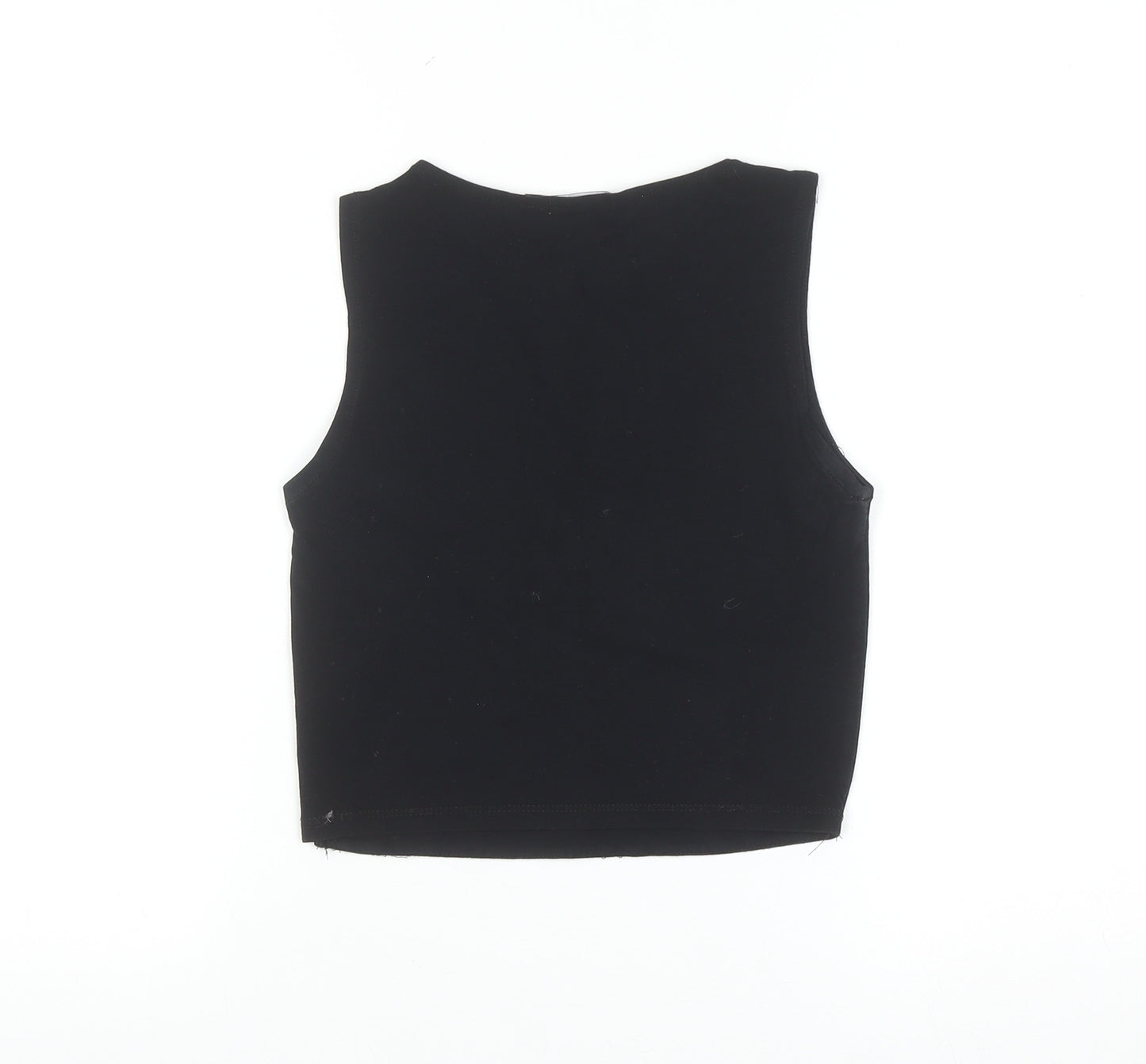 Stradivarius Women’s Black Cropped Tank Top Size 12 Cotton Blend