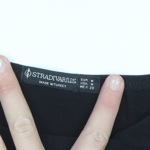 Stradivarius Women’s Black Cropped Tank Top Size 12 Cotton Blend