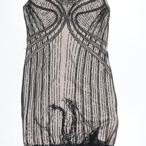 Metme Women’s Black Sequin Fringe 20s Gatsby Bodycon Dress M