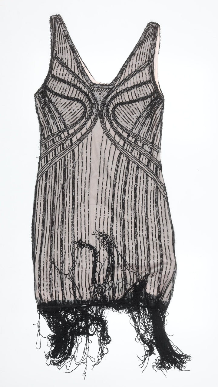 Metme Women’s Black Sequin Fringe 20s Gatsby Bodycon Dress M