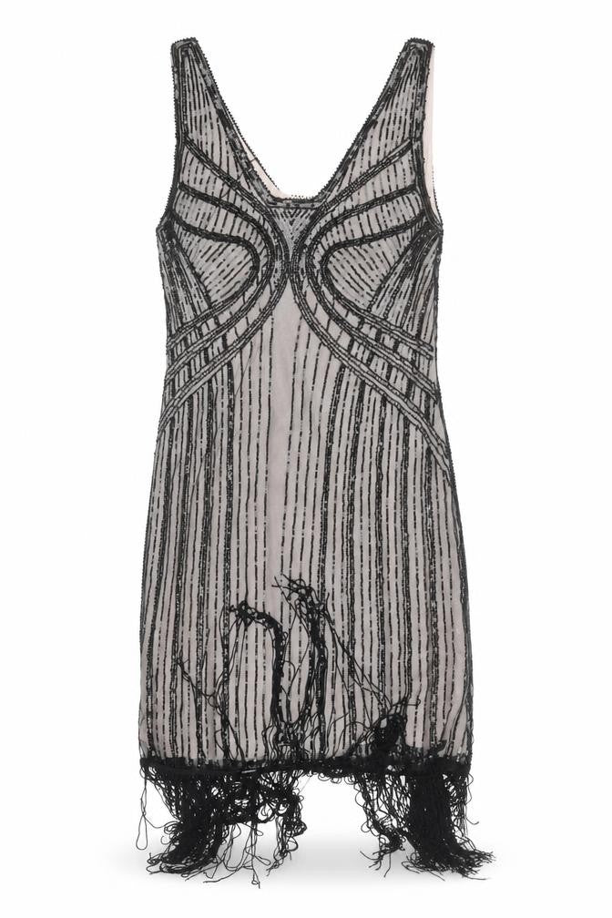Metme Women’s Black Sequin Fringe 20s Gatsby Bodycon Dress M