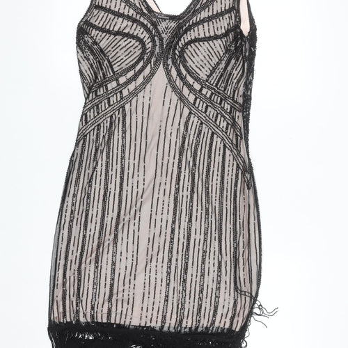 Metme Women’s Black Sequin Fringe 20s Gatsby Bodycon Dress M
