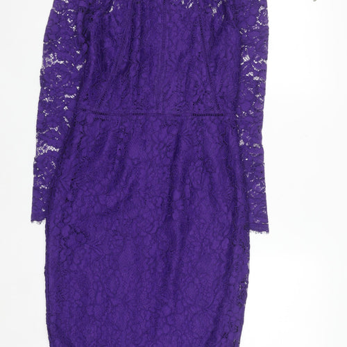 Very Women's Purple Lace Bodycon Knee Length Dress Size 10