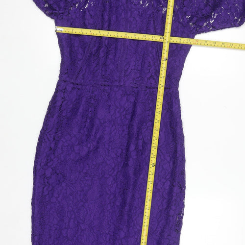 Very Women's Purple Lace Bodycon Knee Length Dress Size 10