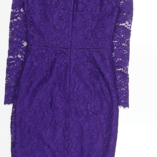 Very Women's Purple Lace Bodycon Knee Length Dress Size 10