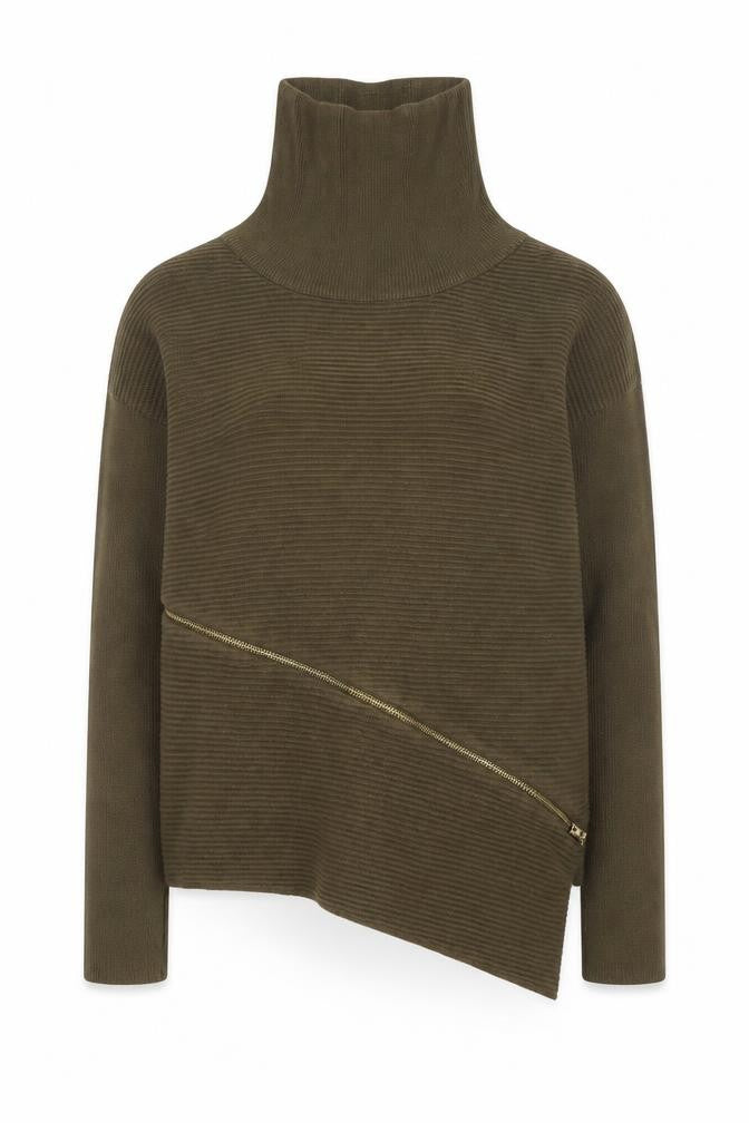 River Island Women Brown Roll Neck Asymmetric Zip Jumper Size 8